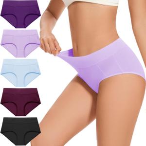 Womens Underwear Cotton Hipster Ladies Panties for Women Mid Rise Coverage Briefs Strech Breathable - 5 Pack (Medium)