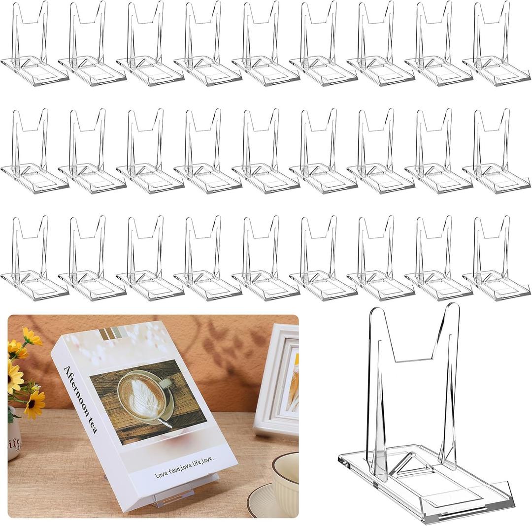 30 Pack Adjustable Acrylic Book Display Stands Clear Easel Collector Display Holder for Artwork Album CD Magazine Photo Frame Card Desktop Stand 4.2" H x 2.35" W
