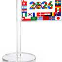 2 x World Soccer Flag Decorations 2026, Soccer Tournament Countries Small Flag Acrylic Sign, International Festival Merchandise Accessories for Desk Table Fan Gathering Events Decor