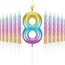 Treela 8 Birthday Candle for Cake with 12 Pieces Spiral Numeral Rainbow Gradient Candle 8th Birthday Rainbow Candles for Girls, Boy, Cake Topper Anniversary Wedding Sweet Theme Party Supplies