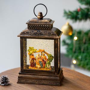 Christmas Snow Globe Lantern Water Nativity Scene & Manger Scene with Music & Timer, USB Lined/ Battery Operated Lighted Lantern for Christmas Festival Decoration Gifts