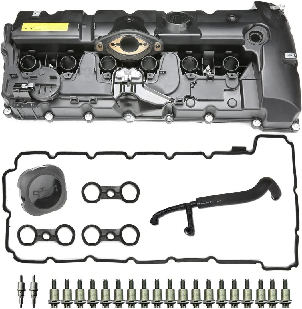 MITZONE N52 Engine Valve Cover Kit with Oil Cap & PCV Hose Compatible with BMW E82 128i, E9X 323i 328i, E60 528i, E70 X5 3.0si, E83 X3, E85 Z4, E89 Z4, F10 528i N52/ N51 SULEV