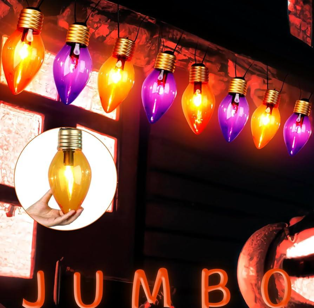 Treela 8 Pcs Giant Halloween Lights 8" Jumbo Xmas String Lights with 8 Colorful Bulbs Purple Orange C7 Lights 10.5 ft Outdoor Halloween Lights C7 Large Outdoor String Lights for Indoor Outdoor