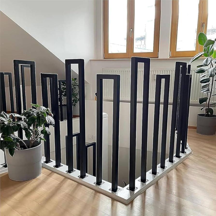 U-Shaped Staircase Handrail, Stair Railing Indoor Outdoor, Sturdy U-Shaped Guardrail,Industrial Handrail,Wrought Iron Railing for Stairs Garden Loft Corridor ﻿ ﻿ (Black, 35in/90cm)
