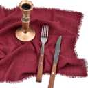 2 x Fall Thanksgiving Rustic Cloth Napkins 16.5x16.5 Inches Handmade Cotton Linen Napkins with Fringe Boho Washable Dinner Napkins in Bulk for Wedding Party Table Decor Set of 4 Burgundy