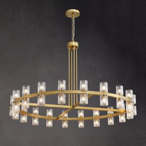 48" Gold Wagon Wheel Crystal Chandelier, Modern Round Chandelier for Dining Room Table, K9 Crystal Ceiling Chandelier for Living Room Entryway Foyer, Includes 40 G4 Bulbs