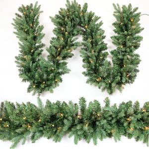 Christmas Garland 9 Ft by 12 Inch Prelit Fraser Fir Xmas Garland with 50 Lights 550 Tips, Real Like Lush and Classics Green Style for Indoor Outdoor Home Decoration