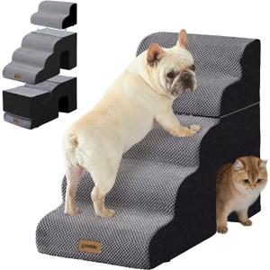 Dog Ramp for Large Dogs - 5 Steps 24" H Pet Stairs for High Bed with Tunnel 2 in 1 with Zippers Suitable, Indoor Cat Ladders with Non-Slip Bottom, Black