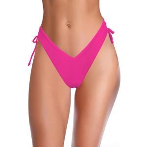 SHEKINI Women's Bikini Bottom V Cheeky High Cut Thong Tie Side Swimsuit Bottom Brazilian Swim Bottom (L)