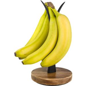 Modern Farmhouse Banana Holder for Kitchen Counter, Vintage Wire and Wooden Base Banana Hanger for Kitchen Countertop Decor, Banana Tree Stand