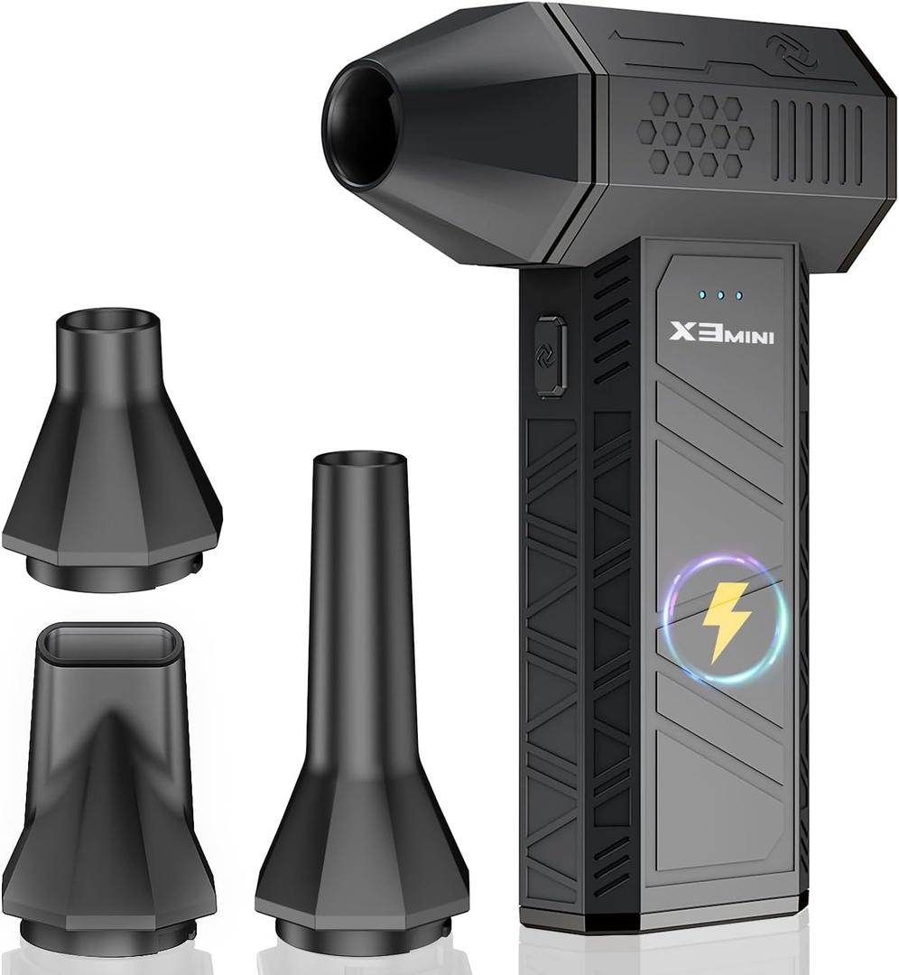 Compressed Air Duster, 180000RPM Electric Air Duster, Rechargeable Cordless Air Blower with 3-Gear Turbo Fan, Canned Air Alternative for Keyboard, PC, Computer, Car, Home & Outdoor Use (Pure Black)