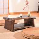 STARBRILLIANT Antique Tea Table Folding Legs Asian Floor Low Coffee Table Wood (Small One: 24 x 14 x 9.5in, Brown)