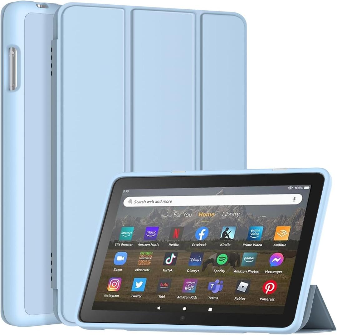 DJ&RPPQ Trifold PU Leather Smart Dual Angle Stand Protective Case with Auto Wake/Sleep,Sky Blue