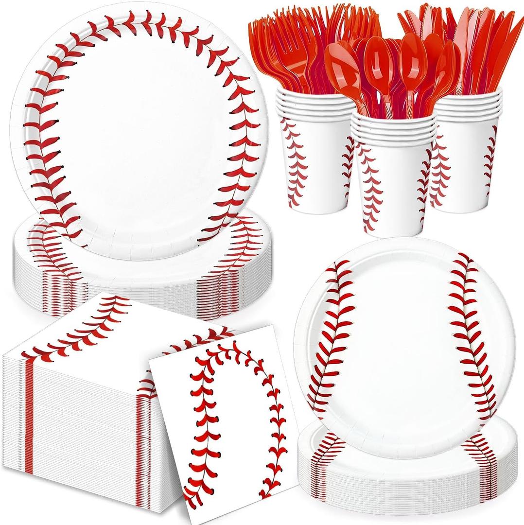 140 PCS Baseball Birthday Decorations, Baseball Party Supplies Includes Plates, Napkins, Cups, Cutlery for Baseball Party Decorations, Serve 20