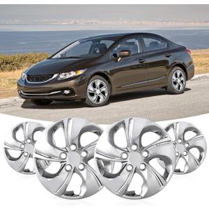 WOLFSTORM 15" Hubcaps for Honda Civic Sedan 2013-2015, R15 Car Hub Caps