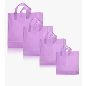 100 Pcs Frosted Plastic Gift Bags with Handles for Small Business Clear Shopping Bags with Cardboard Bottom,4 Sizes