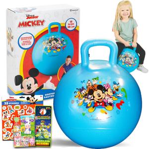 Disney Mickey Mouse Hopper Ball for Kids - Bundle with 15 Inch Mickey Bouncy Ball with Handle, Stickers, and More (Mickey Mouse Outdoor Toys)