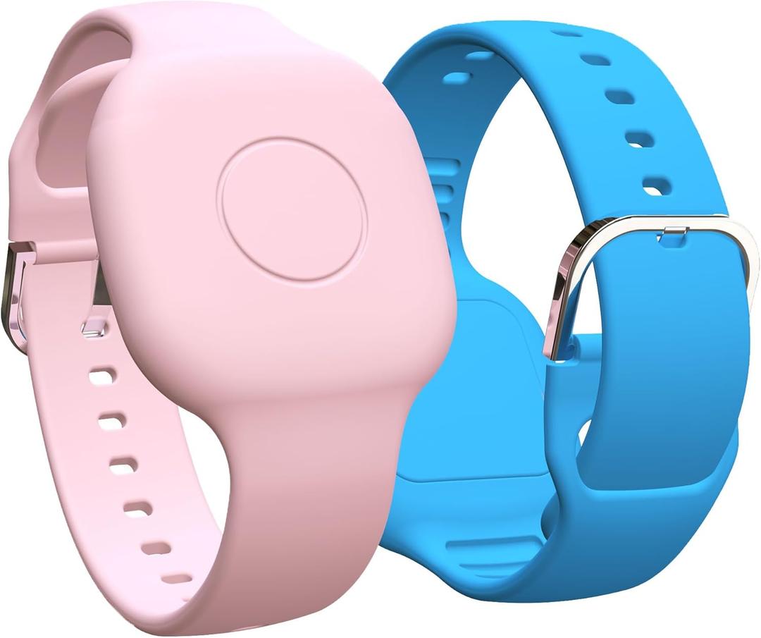 Silicone Bracelet for Tile by Life360 Mate (2024) Tracker, 2 Pack Waterproof Protective Hidden Holder for Tile Mate 2024/2022, Adjustable Watch Band for Kids/Child/Teen/Elderly, Pink+Blue