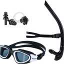 Swim Snorkel for Lap Swimming Set,Includes Snorkel, Goggles, Nose Clips and earplugs, Front Swimming Snorkeling Training for Adult/Youth,Swimmer Snorkle Center Mount Snorkle Tube