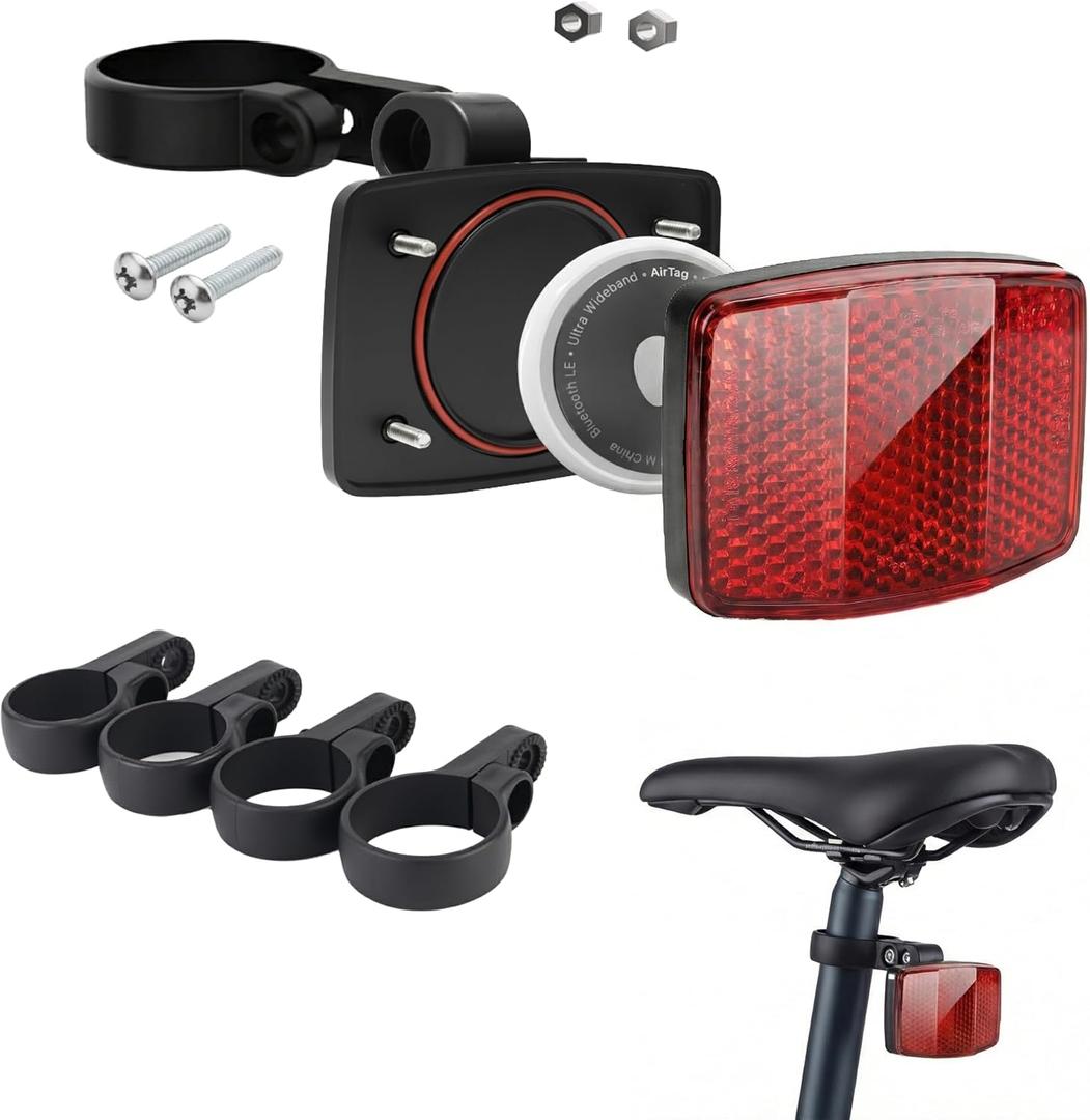 Airtag Bike Mount, Bike Hidden Airtag Mount Reflector, Anti-Theft Bike Airtag Holder with 5 Brackets, Fits 7/8” - 1 1/4” Seat Post, IPX6 Waterproof for MTB, E-Bike, Scooter(No AirTag)