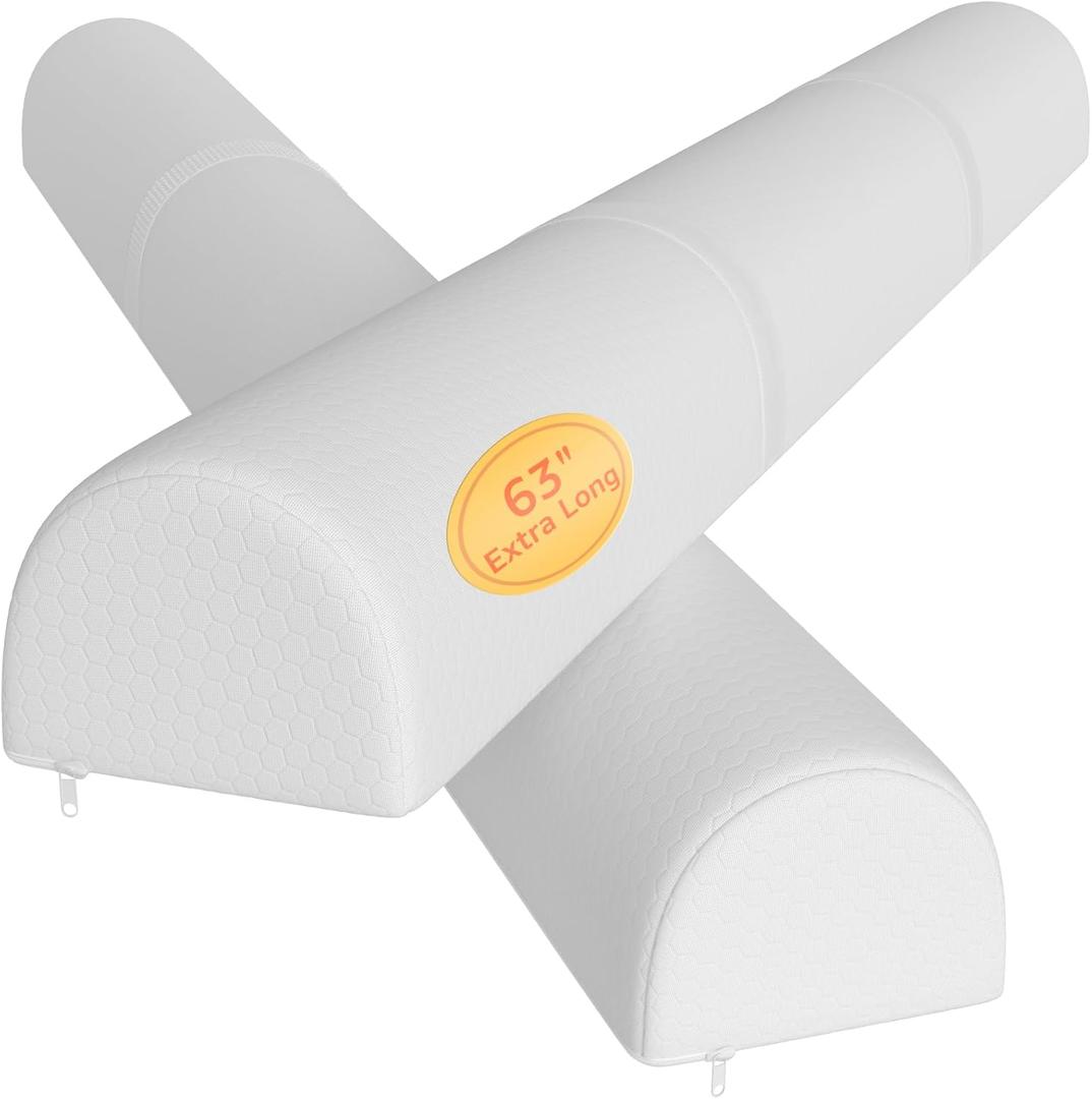 YENING 63" Extra Long Bed Bumpers for Toddlers Baby Foam Bed Guard Rail for Kids Bed Toddler Bed Bumper for Twin Full Queen King Size Bed, 2-Pack (White)