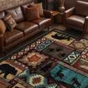YIHOUSE Rustic Cabin Area Rug 6x9,Machine Washable Lodge Bear Rug,Non-Slip Low Pile Print Pattern Southwestern Rug for Living Room Bedroom