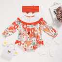 GRNSHTS Baby Girl 1st Birthday Outfits One Year Old Printed Romper Embroidery Bodysuit Cake Smash Clothes (Orange)