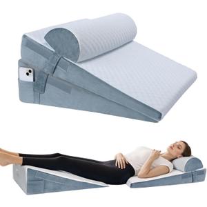 Bed Wedge Pillow for Sleeping, 3 Pcs Adjustable Height 4.5&7.5&12 Inch Triangle Pillow Wedge for Post Surgery, Acid Reflux, Snoring, Legs Pain Relief (Gray)