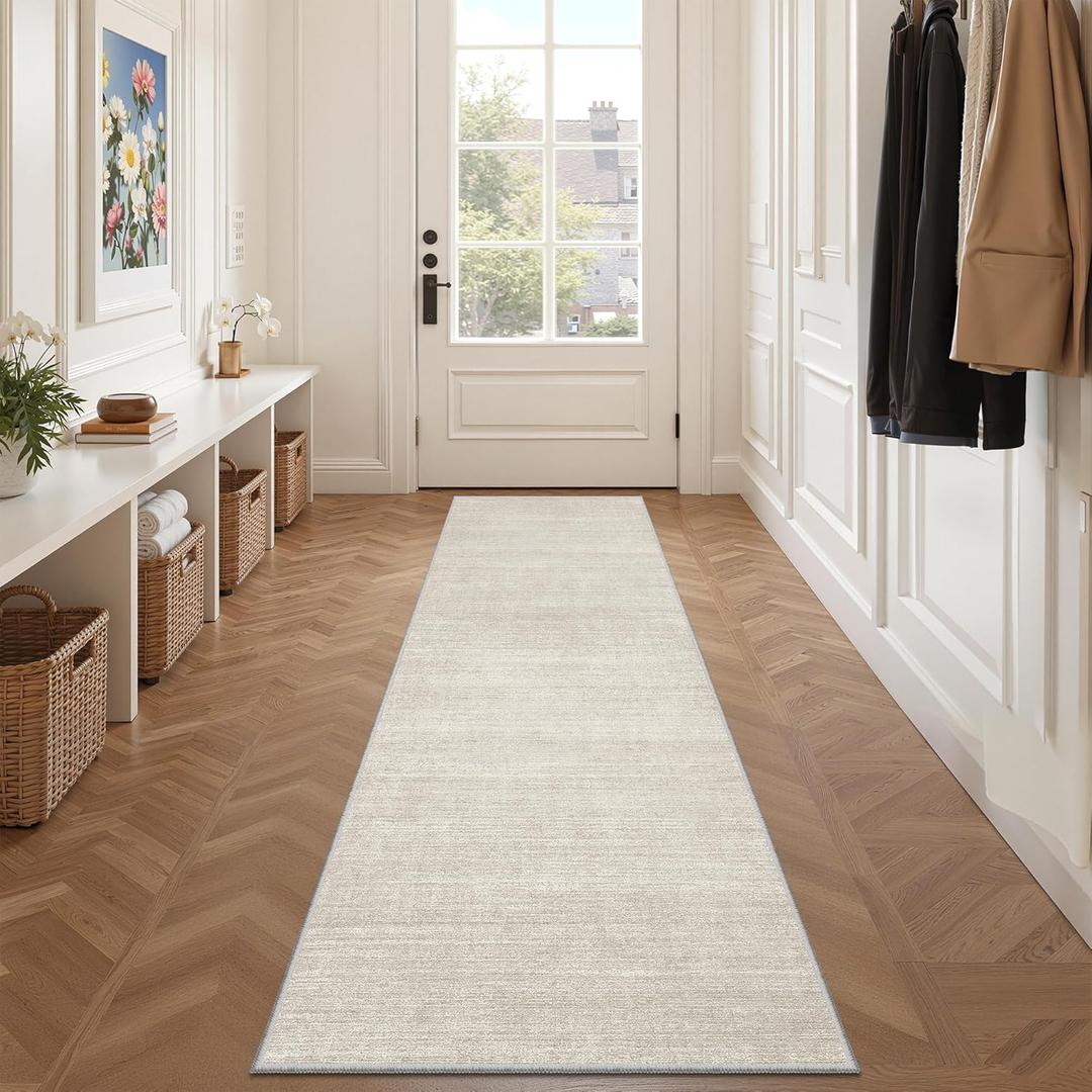 Valenrug Washable Rugs 2x8 - Stain Resistant 2x8 Area Rugs for Living Room, Non Slip Backing Large Area Rugs for Bedroom, Folable Machine Washable Area Rug (2'x8', Beige)