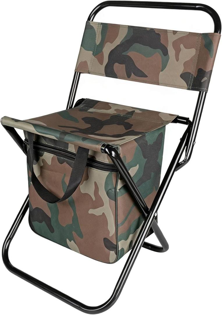 Portable Fishing Chair with Cooler Bag, Foldable Backpack Stool with Backrest, Backpack Cooler Chair for Finishing Travel Camping Hunting Hiking