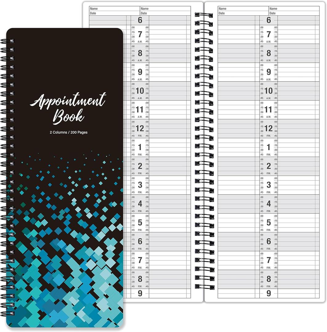 Poluma Salon Appointment Book - 11.5" x 4.7", 2 Columns, Undated, 6 AM - 9 PM, Twin-Wire Binding, 200 Pages, Hair Stylist - Black