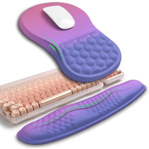 Hokafenle 2in1 Combination, Wave Keyboard Wrist Rest and Ergonomic Curvature Mouse Pad Wrist Support for Relieve Wrist Pain, Filled with Soft Cushion Memory Foam, Gradient Blue Purple