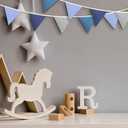 VitalCozy 17 ft Pennant Banner Flags, 2 Pcs Nursery Garland Triangle Bunting Flag Double Side Baby Banner for Boho Decor Baby Shower Birthday Wedding Party Event, Each 8.5 ft(Blue)