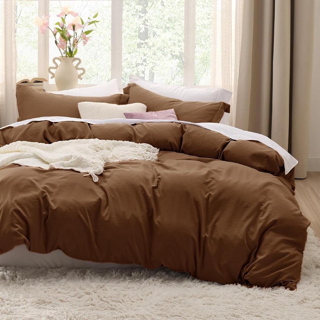 Bedsure Brown Duvet Cover Full Size - 3 Pieces Prewashed Extra Soft Cotton-Like Polyester Bedding Set, Includes 1 Duvet Cover 80x90 Inches with Zipper Closure & 2 Pillow Shams, Comforter Not Included