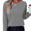 LilyCoco Boat Neck Tops for Women Striped Long Sleeve Shirt Breton Loose Fit Tshirt Red Large