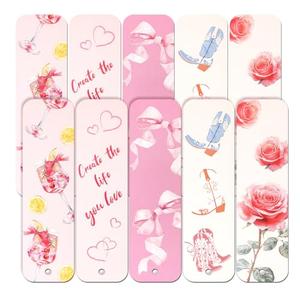 10Pcs Pink Bookmark Set for Women, 7x2in Paper Bow Rose Aesthetic Funny Bookmarks with Tassels Cute Fairy Pretty Coquette Charm Bulk Book Gifts for Book Lovers Reading Writers Students Girly