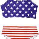 Zando Teen Girls Red White and Blue 2 Piece 4th of July Swimsuit Size 14-15 Years - Ribbed High Waisted Adjustable Strap Without Padding Bikini Sets Sport American Flag Bathing Suit for Beach Wear