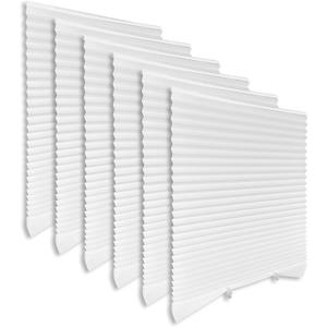 White Paper Blinds for Windows 36" x 72" - 6 Pack Temporary No Drill Stick On Self-Adhesive Shades, Light Filtering Pleated Cover for Bedroom, Office, Patio Door (100% Paper Material, White)