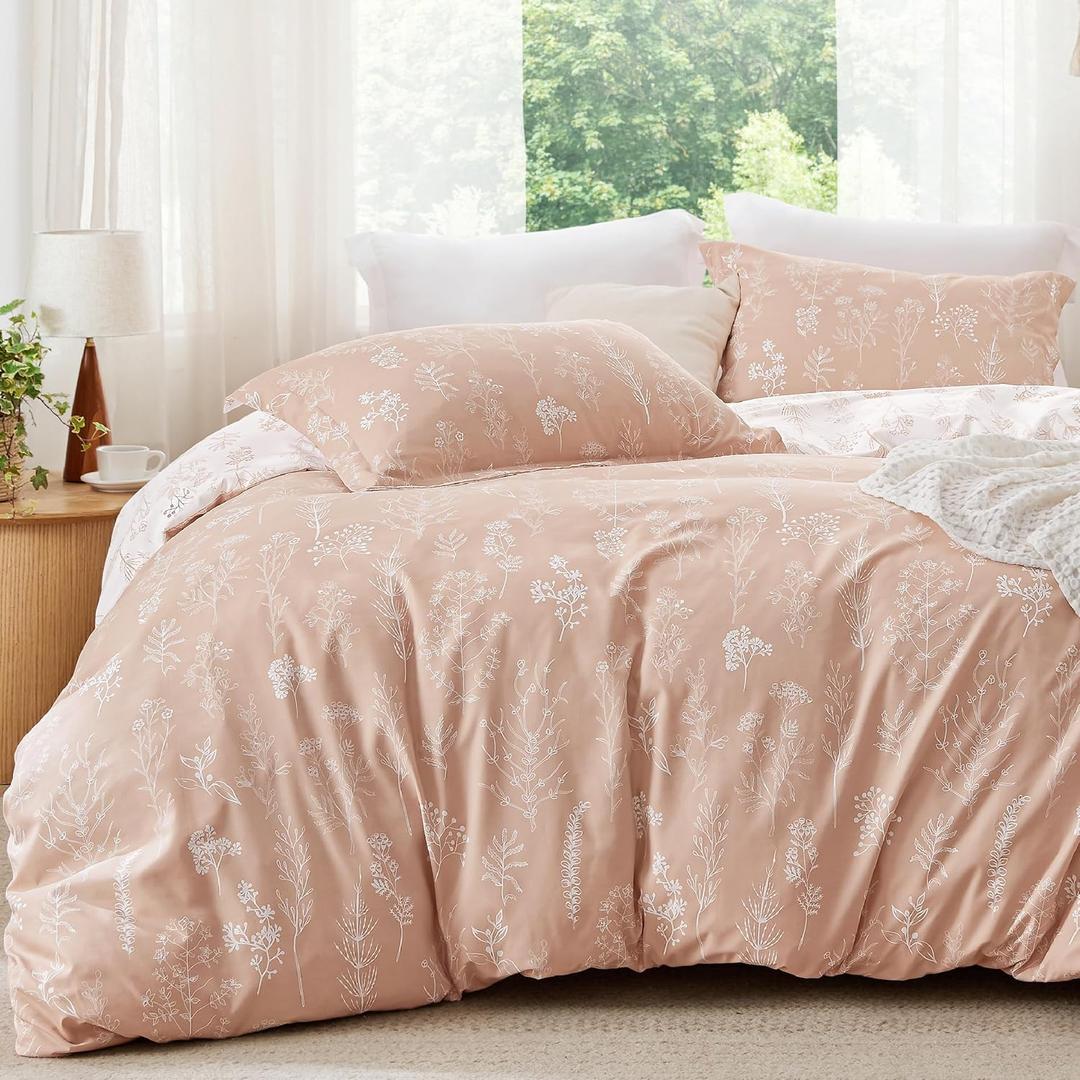 Bedsure Floral Comforter Set Cute Bedding Set Full Reversible Blush Pink