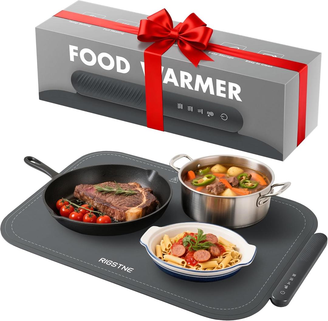 Food Warming Mat, Electric Food Warming Tray with 3 Adjustable Temperature, Fast Full Surface Heating Auto Shut-Off, Food Grade Silicone Food Warmer for Parties Buffet Countertop Home Travel (Gray)