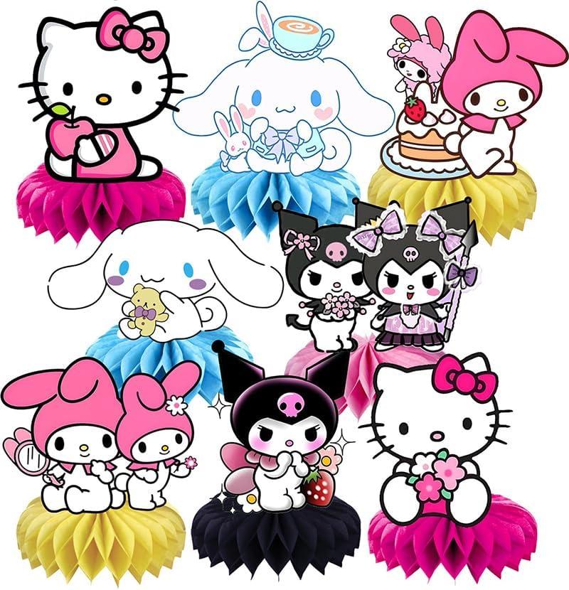 8Pcs Kawaii and Friends Honeycomb Table Centerpiece,Cats and Friends Birthday Party Supplies Table Decorations for Kids Party Decorations