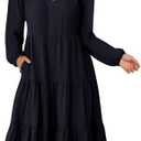 ANRABESS Long Sleeve Midi Dresses for Women V Neck 2025 Fall Fashion Casual Loose Fit Flowy Swing Tiered Vacation Boho Dress XL