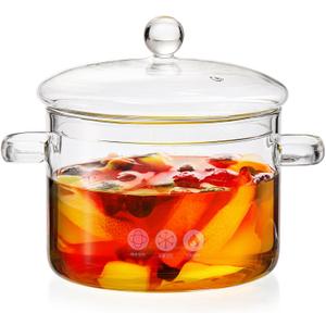 TOPZEA Glass Saucepan with Cover, 2L/ 67oz Heat-resistant Clear Glass Simmer Pots Cookware, Stovetop Cooking Pot and Pan with Lid & Handle Safe for Pasta Noodle, Soup, Milk, Salad, Christmas Potpourri