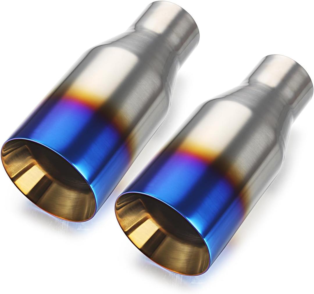 A-KARCK Blue Burnt Exhaust Tip 2.5" Inlet to 4" Outlet, 2.5" Inlet 9" Long Blue Exhaust Tailpipe Tip Double Wall Weld On 2PCS