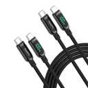 SOOPII 100W USB C to USB C Cable,[6.6ft,2-Pack],Nylon Braided Fast Charging Cable with LED Display for lPhone 15/15 Pro/15 Plus,lPad Air,MacBook Pro, Galaxy S24/S23 (Black)