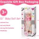 12'' Baby Doll with Backpack in Gift Box, Baby Doll Accessories Set Included 12 Inch Cute Realistic Baby Dolls, Clothes, Carrier, Washcloth, Bottles, Nipple, Socks, Hats for 3+ Girls