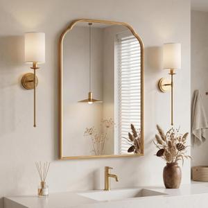 24"x18"﻿ Gold Bathroom Scalloped Mirror, Rust-Proof Metal Frame