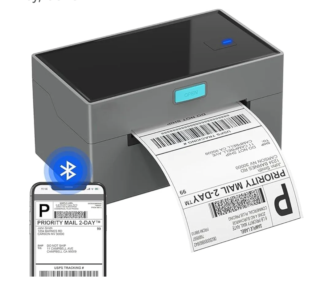 Thermal Shipping Label Printer Bluetooth, 4x6 Label Printer for Shipping Packages, Support iOS, iPhone, iPad, Android, Mac, Windows, Widely Used for Amazon, UPS, USPS, Ebay, Etsy