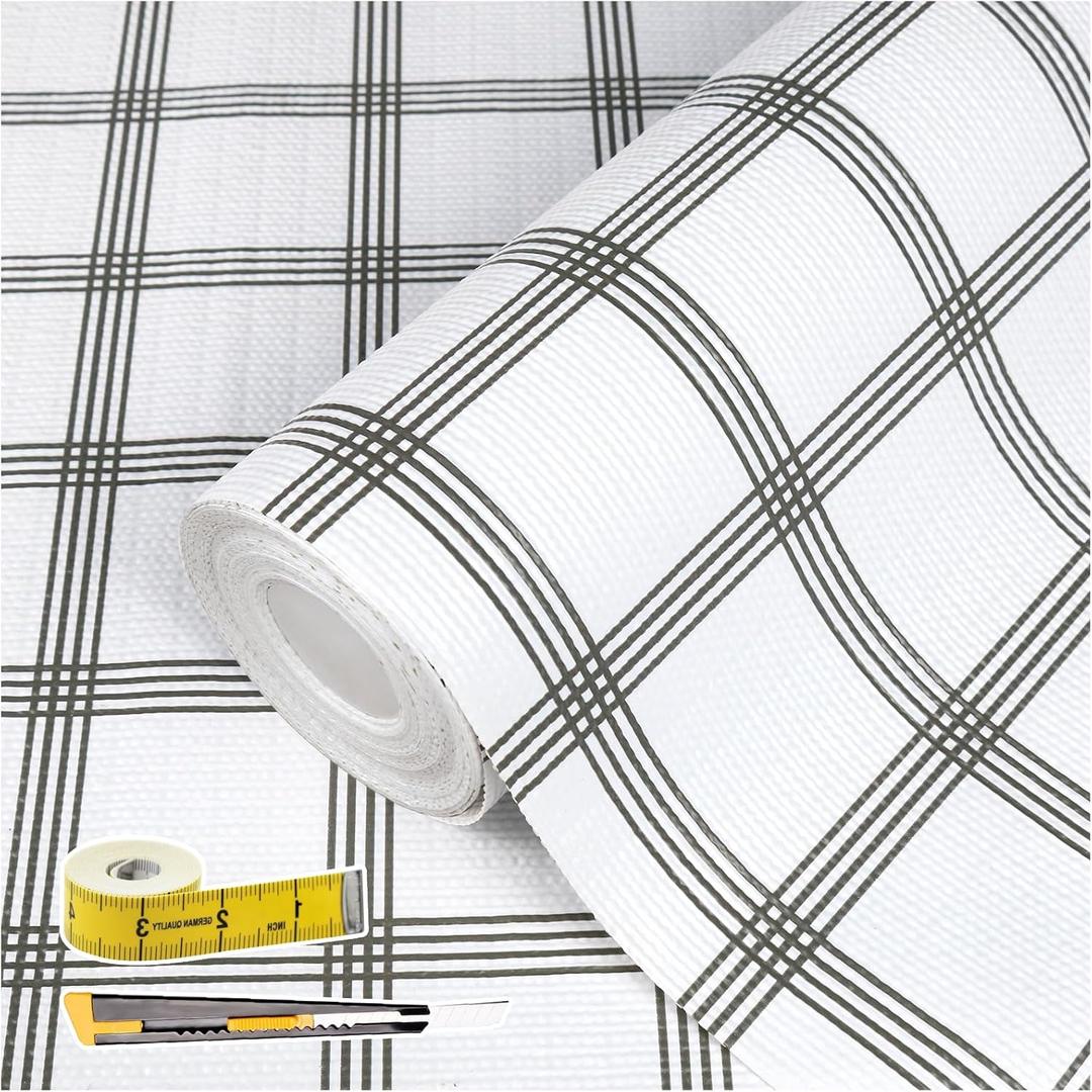 Shelf Liners for Kitchen Cabinets 12in x 20FT, Non Adhesive Drawer Liner White Square Thickened Shelf Liner Non-Slip Easy to Clean for Tool Box Refrigerator with Knife and Tape Measure