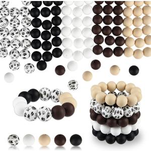 ASTARON 100 Pcs 15mm Silicone Beads for Keychain Making, Black Brown Round Beads for Bracelets Crafts Beadable Pens Decorations Jewelry Making Party Favors Supplies